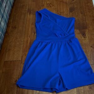 Blue One-Shoulder Romper